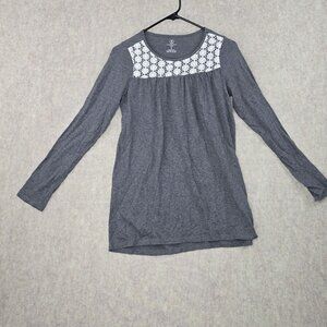 Lands End Kids Gray Tunic Top With White Crochet Detail XL, Size 16